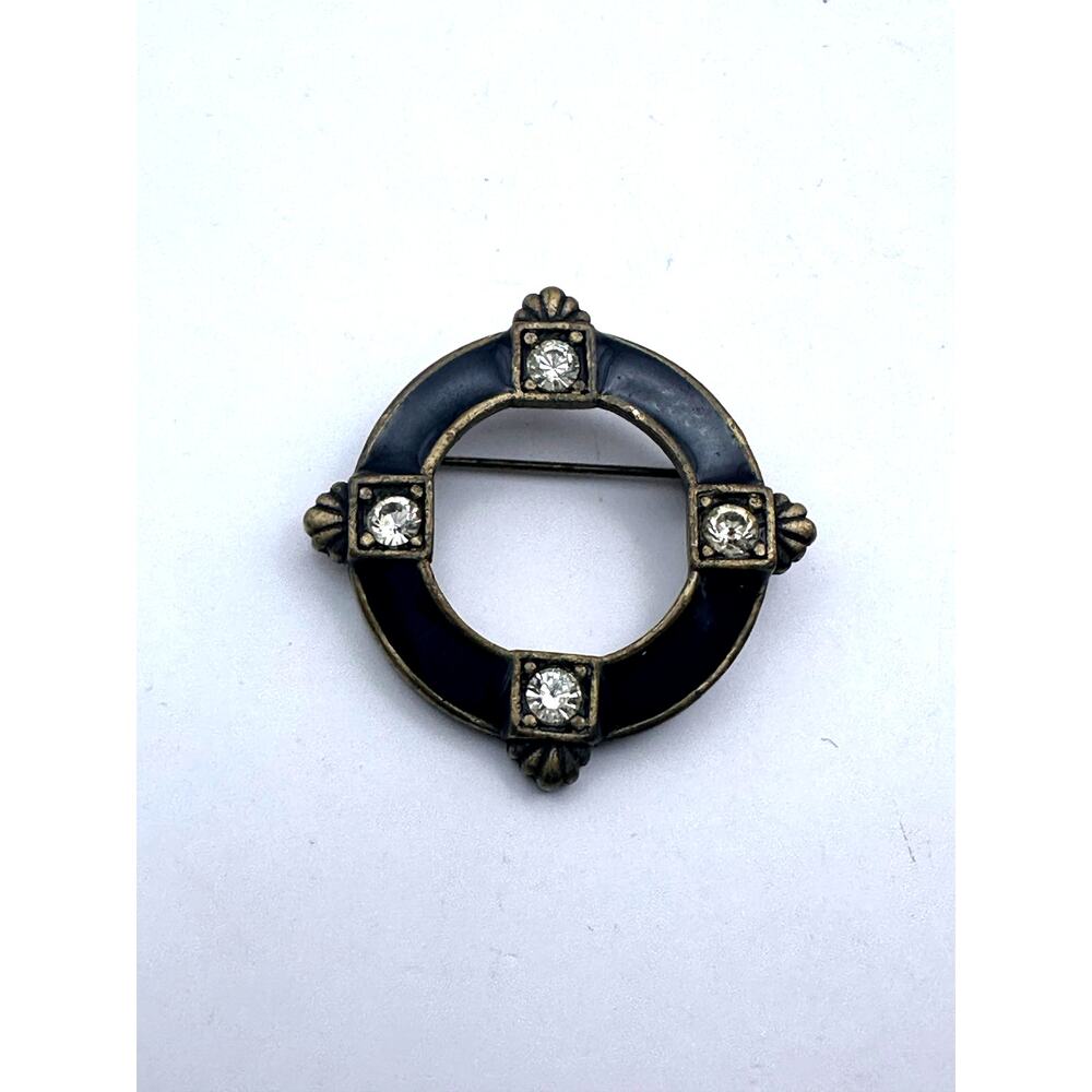Vintage Black Round Enamel Pin Brooch Classic Retro Jewelry